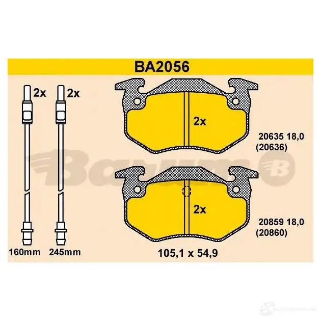 Тормозные колодки, комплект BARUM 1423442632 2 0635 ba2056 20636 изображение 0