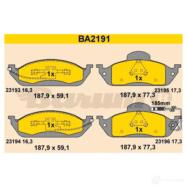 Тормозные колодки, комплект BARUM 231 93 ba2191 23194 2814049 изображение 0