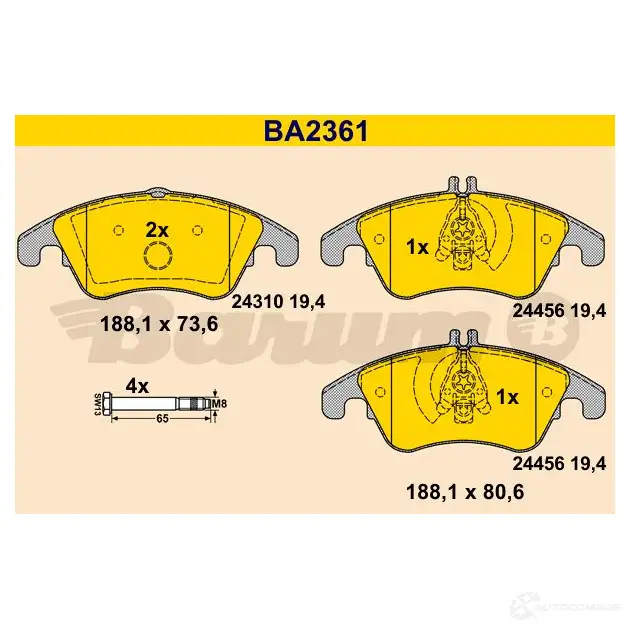 Тормозные колодки, комплект BARUM ba2361 1424755402 243 10 24456 изображение 0