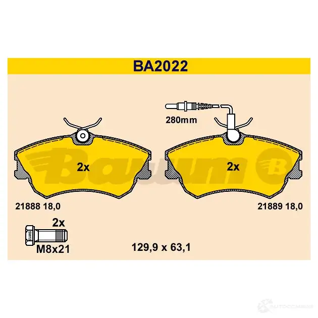 Тормозные колодки, комплект BARUM 2813918 21889 2188 8 ba2022 изображение 0