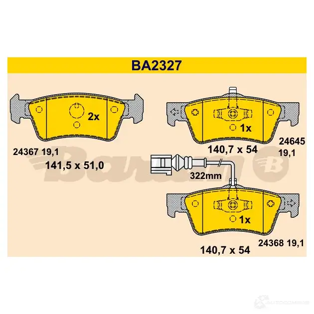 Тормозные колодки, комплект BARUM ba2327 24368 2436 7 2814177