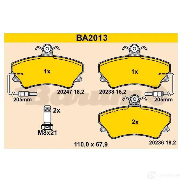 Тормозные колодки, комплект BARUM 2813910 20 236 20238 ba2013