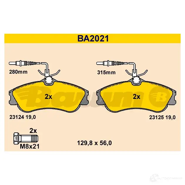 Тормозные колодки, комплект BARUM 2 3124 23125 ba2021 2813917