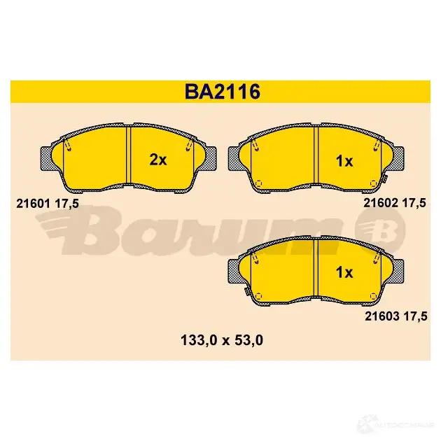 Тормозные колодки, комплект BARUM 21602 2813994 ba2116 21 601