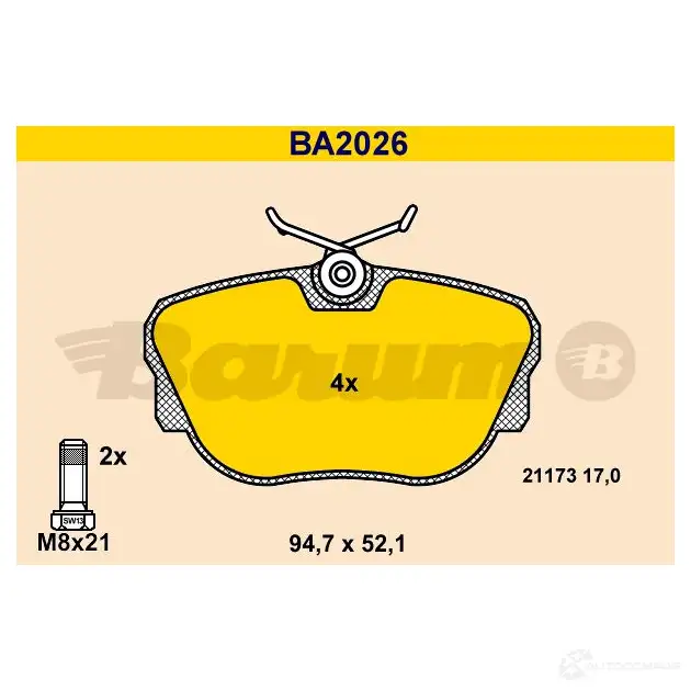 Тормозные колодки, комплект BARUM ba2026 2813922 SH6E8 2117 3