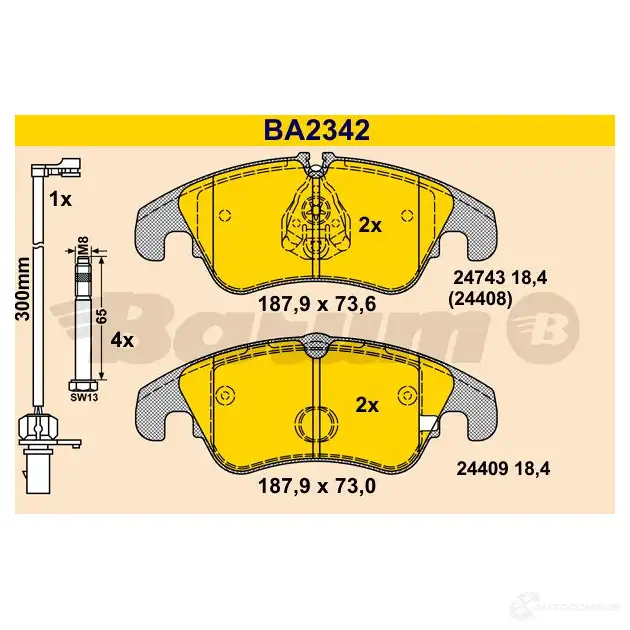 Тормозные колодки, комплект BARUM 2814191 24409 24 408 ba2342 изображение 0