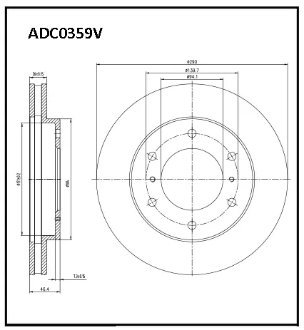 Тормозной диск ALLIED NIPPON 1441277289 ADC0359V OU O5A