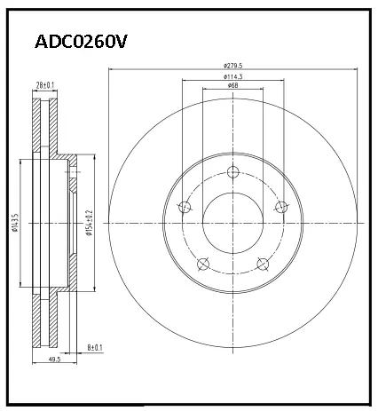 Тормозной диск ALLIED NIPPON ADC0260V 1441277358 DB9 5P изображение 0