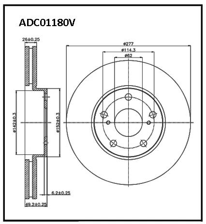 Тормозной диск ALLIED NIPPON ADC01180V 1441277478 ZGG PY