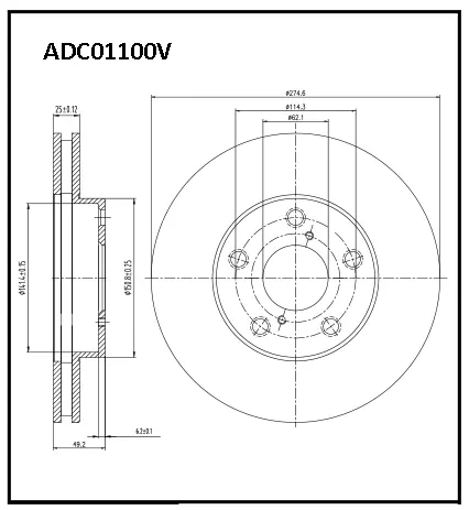 Тормозной диск ALLIED NIPPON 1441277514 ADC01100V NT WUWAN