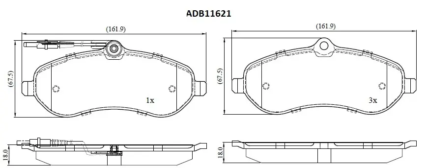Тормозные колодки дисковые, комплект ALLIED NIPPON ADB11621 1441278364 ZKKQ V