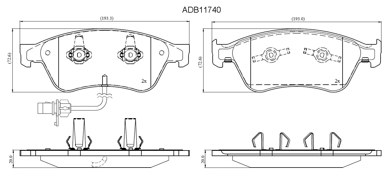 Тормозные колодки дисковые, комплект ALLIED NIPPON ADB11740 1441278959 P Z9LA5U