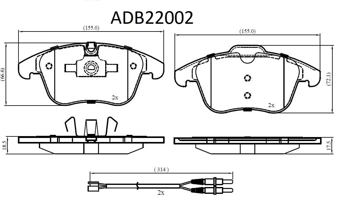 Тормозные колодки дисковые, комплект ALLIED NIPPON ADB22002 UBI08 P4 1441279290