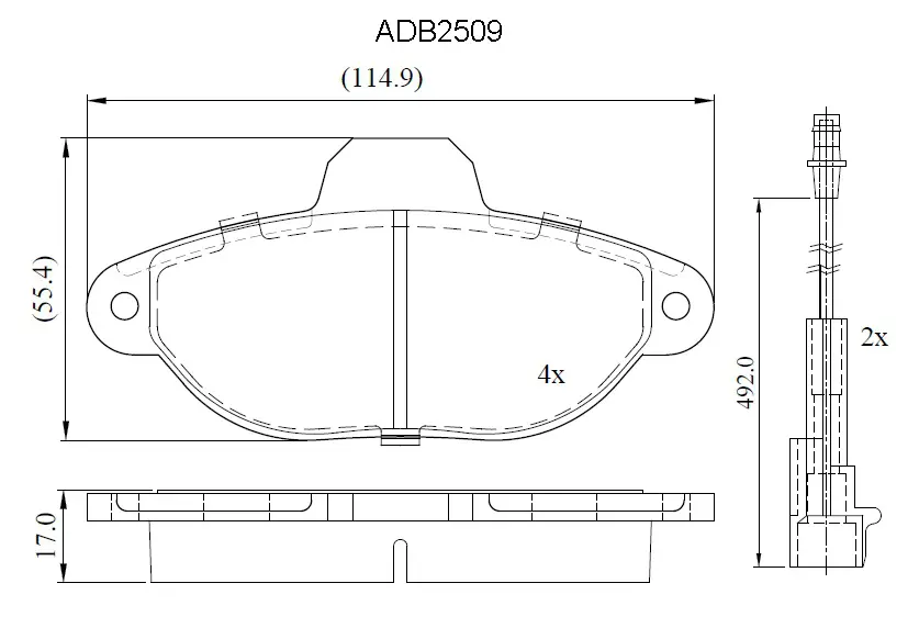 Тормозные колодки дисковые, комплект ALLIED NIPPON ADB2509 QS9B Q5 1441279520