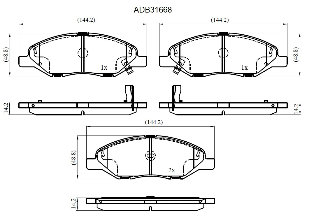 Тормозные колодки дисковые, комплект ALLIED NIPPON ADB31668 1QH3 TU 1420934312