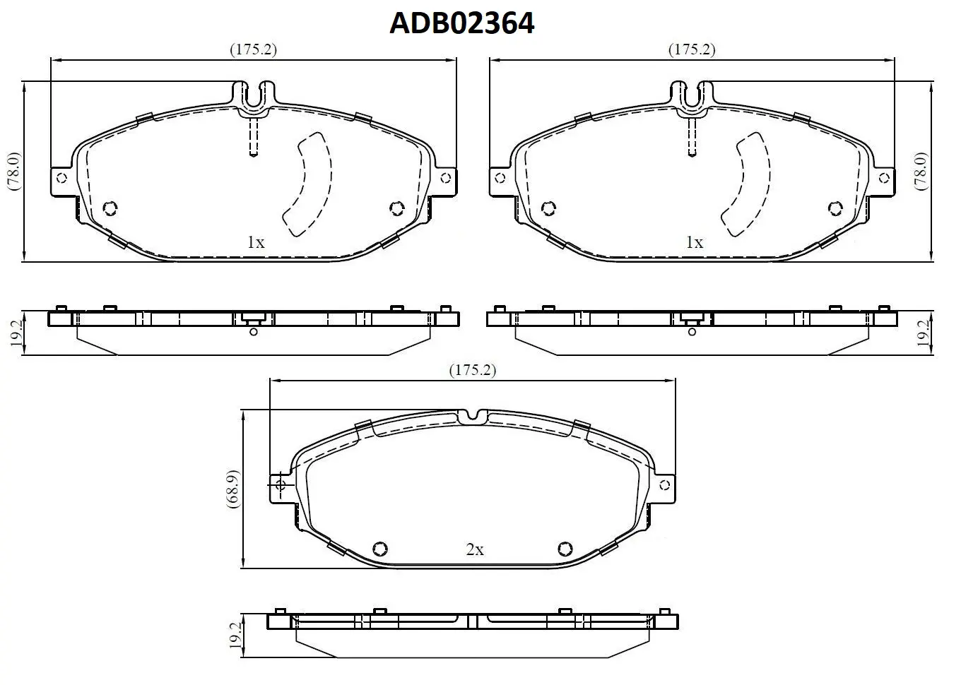 Тормозные колодки дисковые, комплект ALLIED NIPPON ADB02364 1441280147 7T6F1 B изображение 0