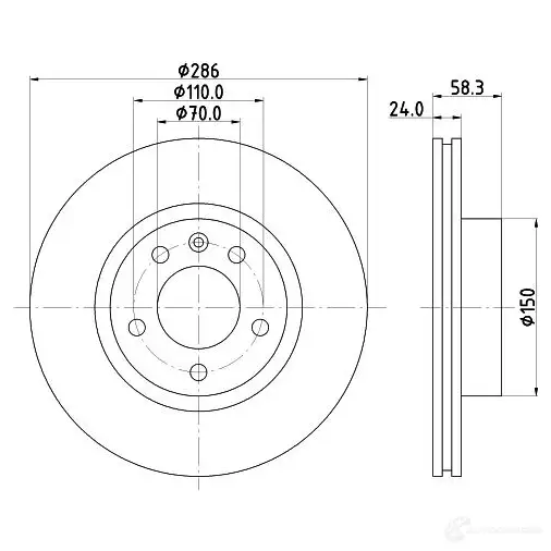 Тормозной диск HELLA 8DD 355 103-721 5 2425PRO 30939 QO5O4QZ - Изображение 1