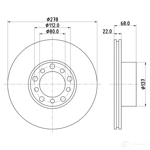 Тормозной диск HELLA 521 15 30607 8DD 355 100-401 8C3NO5