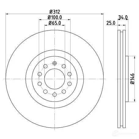 Тормозной диск HELLA 31240 XH70W 8DD 355 106-731 53971PR O - Изображение 1
