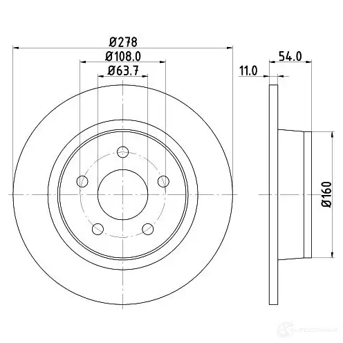 Тормозной диск HELLA 8DD 355 110-291 TO08S 31595 542 49 изображение 0