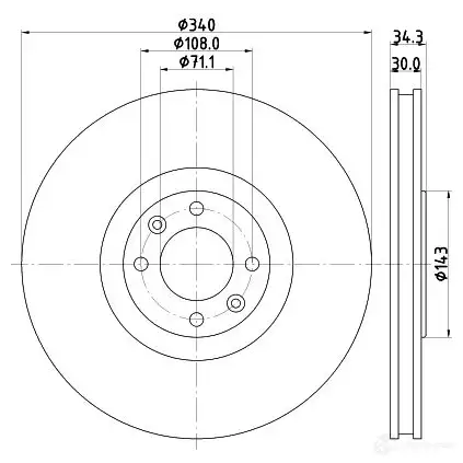 Тормозной диск HELLA TV6A02Q 5 5569PRO 32519 8DD 355 119-641 - Изображение 1