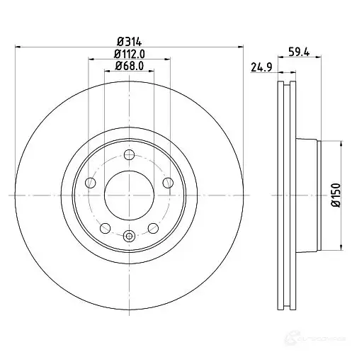 Тормозной диск HELLA 5432 2PRO_HC 1193339141 97XFK7Z 8DD 355 128-291 - Изображение 1