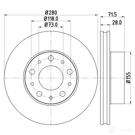 Тормозной диск HELLA 4D7MZ7L 5575 0 1193338650 8DD 355 122-691 - Изображение 1