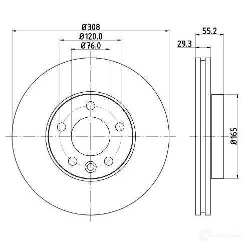 Тормозной диск HELLA 5 4212PRO 31533 0R5S9HT 8DD 355 109-661 - Изображение 1