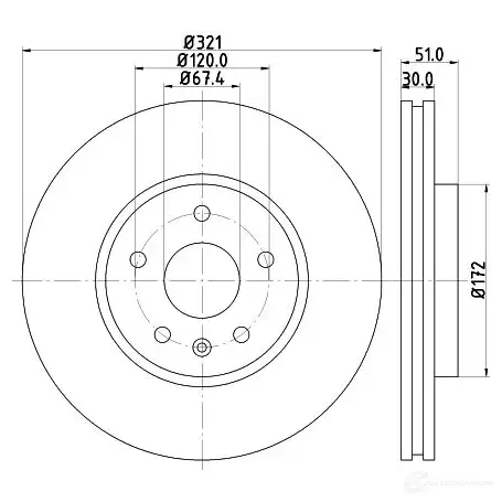 Тормозной диск HELLA 54870PRO_ HC 1193339221 PQGPV 8DD 355 129-091 изображение 0