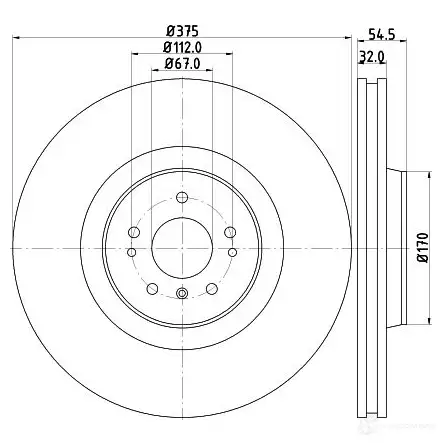 Тормозной диск HELLA 32909 OY85KN 54766PR O_HC 8DD 355 128-941 - Изображение 1