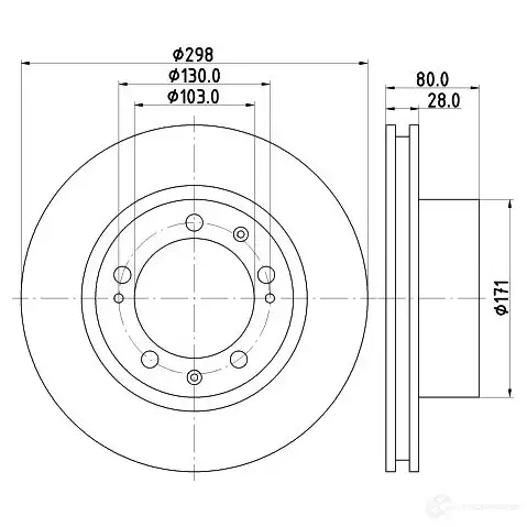 Тормозной диск HELLA 0ZHOPV 5020 4 30913 8DD 355 103-461 - Изображение 1