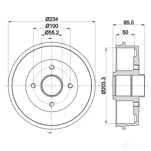 Тормозной барабан HELLA O375G 629 15 8DT 355 301-391 33362 изображение 0