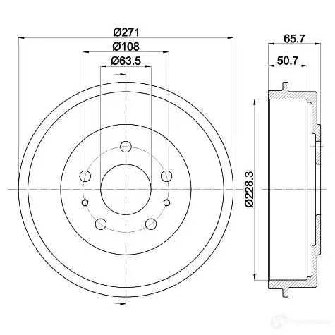 Тормозной барабан HELLA 33289 ZJ1LP 8DT 355 300-661 6 1274 - Изображение 1