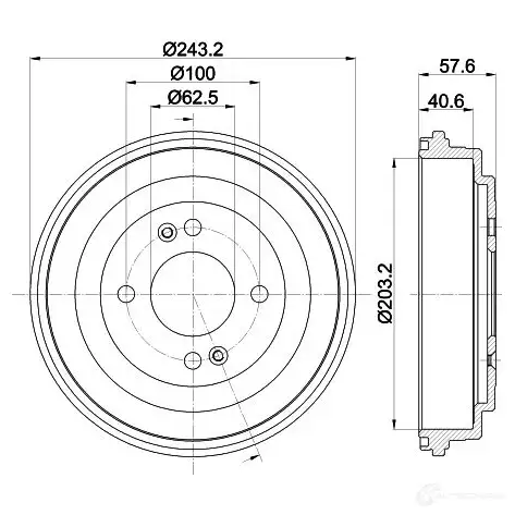 Тормозной барабан HELLA 21ZM0K6 33409 8DT 355 301-881 613 62