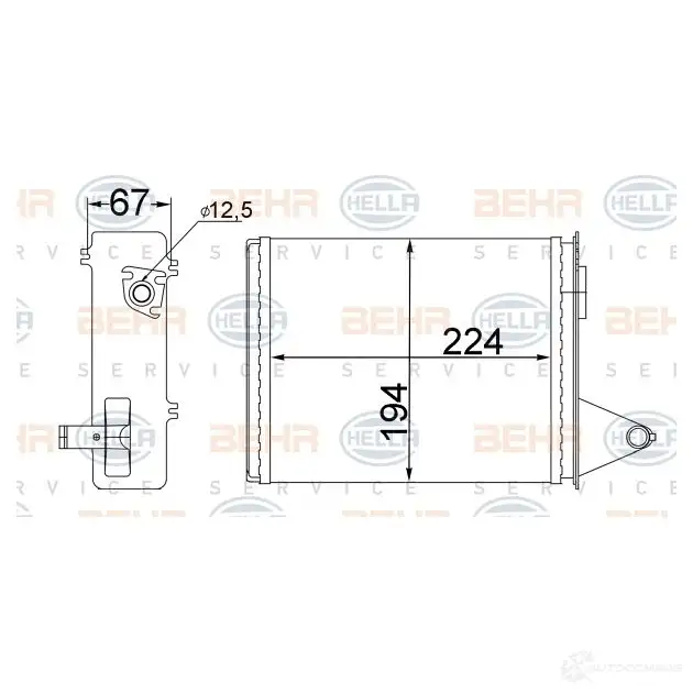 Радиатор печки, теплообменник HELLA 1424337338 LOWW6 7K 8fh351331364 4045621520434