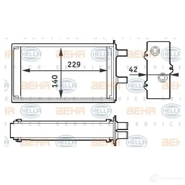 Радиатор печки, теплообменник HELLA 8fh351311001 39845 _BEHR HELLA SERVICE_ BAIP8