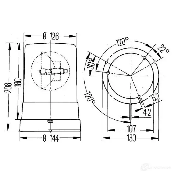 Вращающийся проблесковый маячок HELLA E4 6506 025085 2rl006295001 15737 изображение 1
