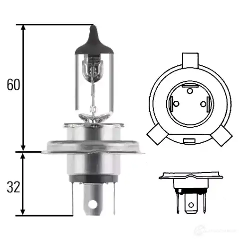 Лампа галогеновая H4 P43T-38 60/55 Вт 12 В HELLA 8GJ002525898 H4 SLL 0BOZ5 42746 - Изображение 1