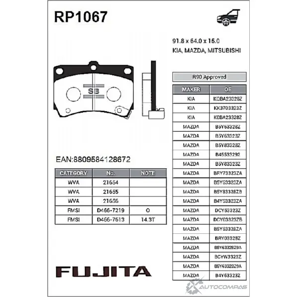 Колодки тормозные дисковые передние Fujita RP1067 5 ZTIQO0 1422786577 DBT1Y изображение 0