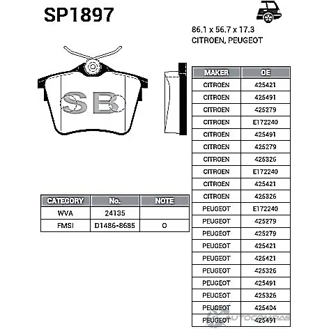 Тормозные колодки дисковые SANGSIN 1422789702 SP1897 R DKEPP изображение 0