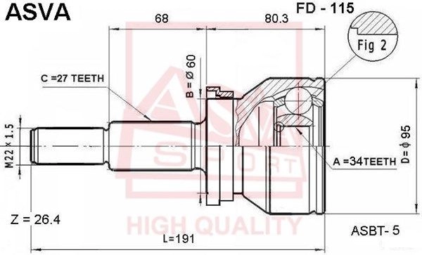 Шрус граната ASVA FD-115 DEP SKGF 1321569823 изображение 0