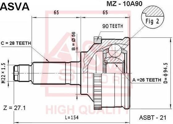 Шрус граната ASVA MZ-10A90 1320833219 PEVB UB изображение 0