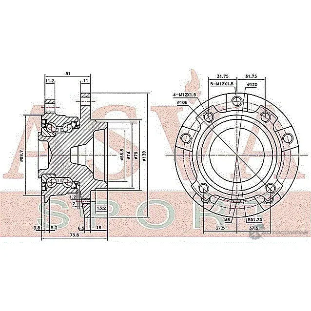 Ступица колеса ASVA BMWH-E60F 1269710111 C Y987 изображение 1