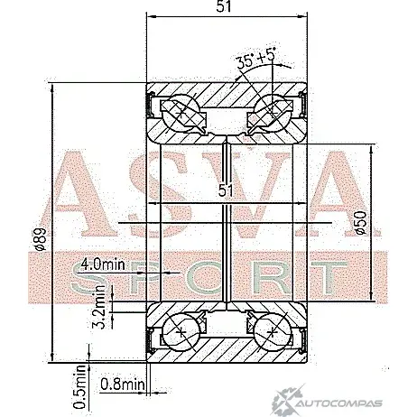 Подшипник ступицы колеса ASVA DAC508900051 4LN G1LN 1269711087 изображение 1