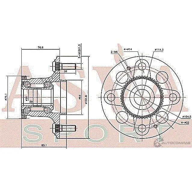 Ступица колеса ASVA HNWH-CF3A50R 1269714425 4OO6 TSW изображение 1