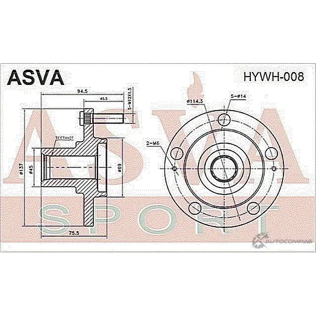 Ступица колеса ASVA HYWH-008 K25ASK O 1269715079 изображение 1