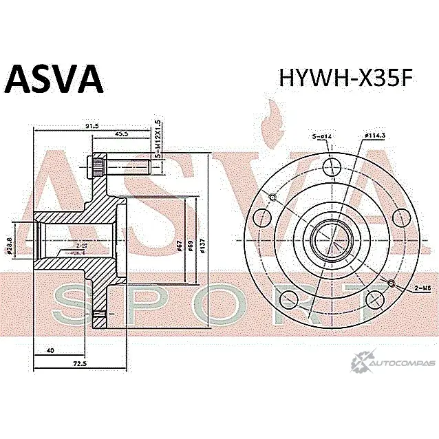 Ступица колеса ASVA EI WEAB 1269715139 HYWH-X35F изображение 1