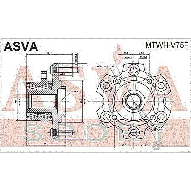 Ступица колеса ASVA 1269717965 MTWH-V75F K3 P17 изображение 1