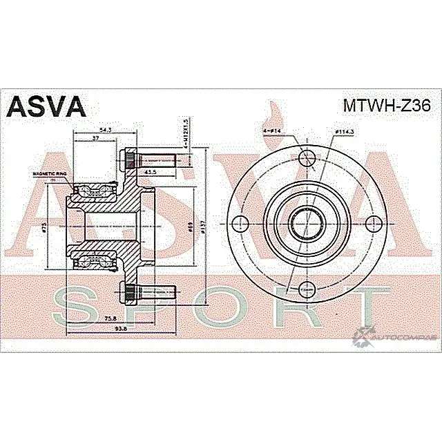 Ступица колеса ASVA 1269717981 MTWH-Z36 1 DMK75 изображение 1