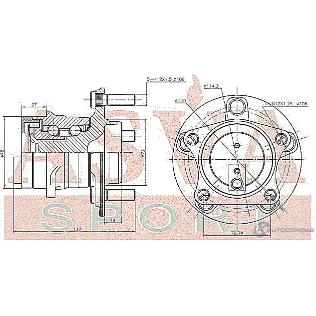 Ступица колеса ASVA 1269720121 1E33W 8D MZWH-6GHR изображение 1